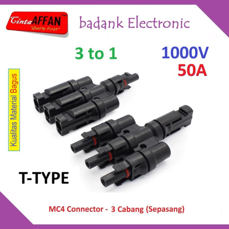MC4 Cabang 3 (3-IN to 1-OUT) 3T T-Type 1000V Max 50A Solar Panel Surya